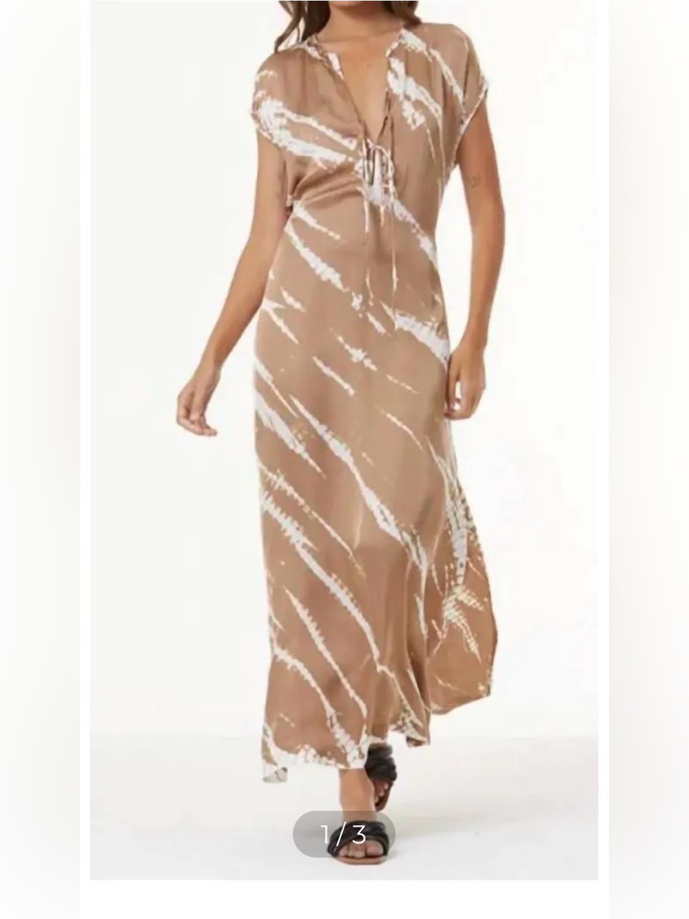 Young Fabulous & Broke YFB Shilo dress Women’s Brown Cream Tie-Dye Maxi Dress XS